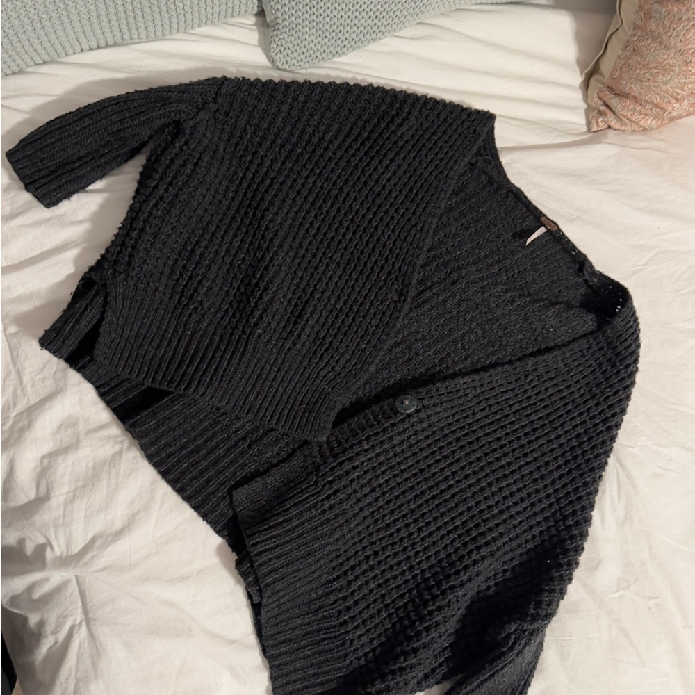 Free People Black Ribbed Cardigan